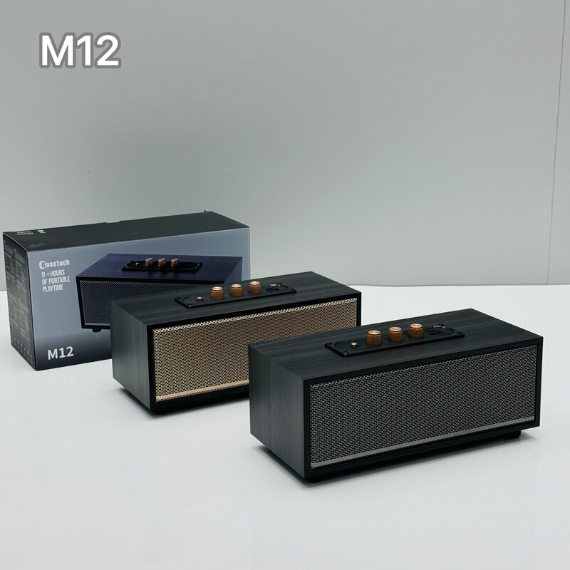 New M12 Speaker Retro Bluetooth Speaker Wooden Leather Outdoor Satchel Subwoofer Portable 10