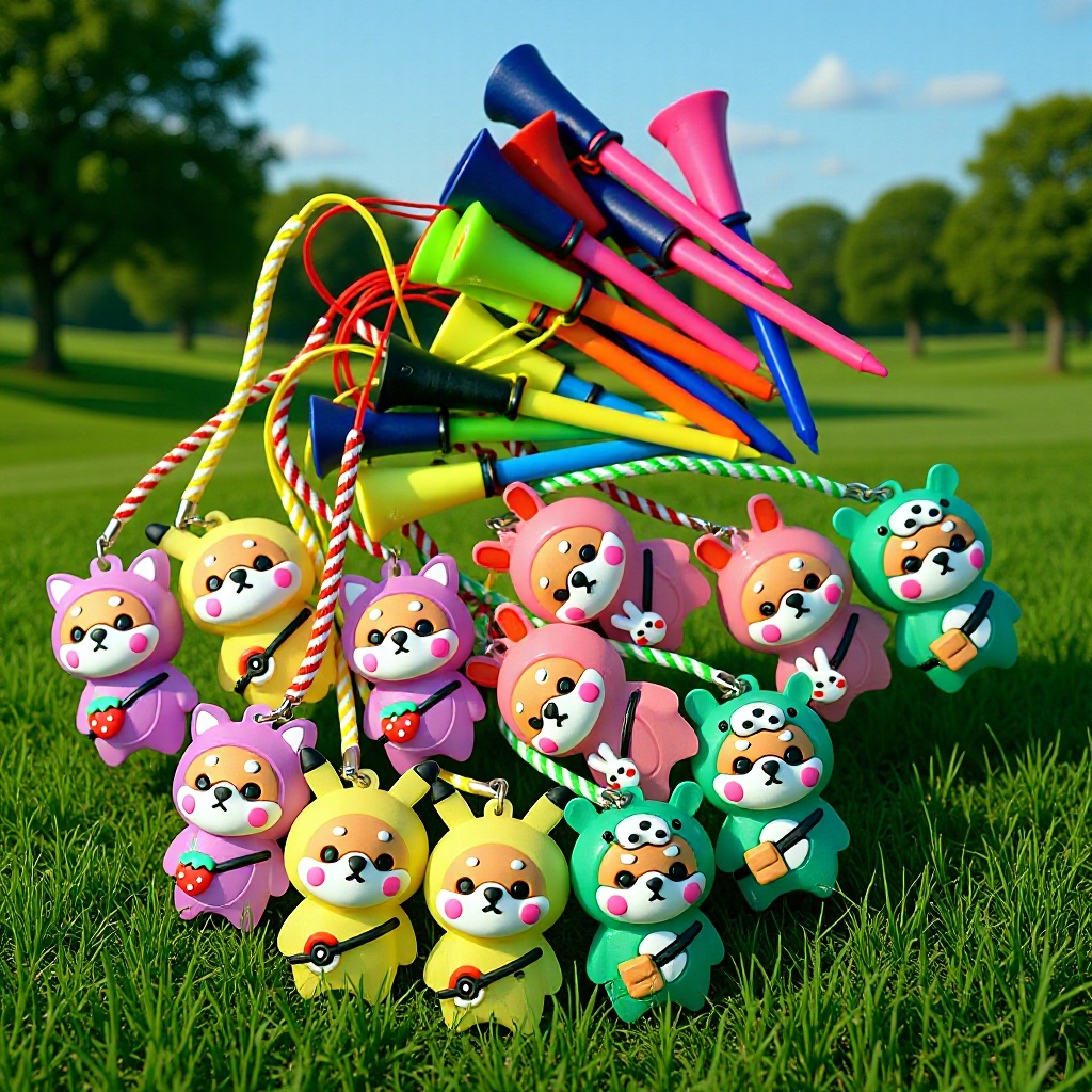 Golf LED flashing pegs tee, 83mm, cartoon pattern, Korean best-selling handmade anti-loss tee.