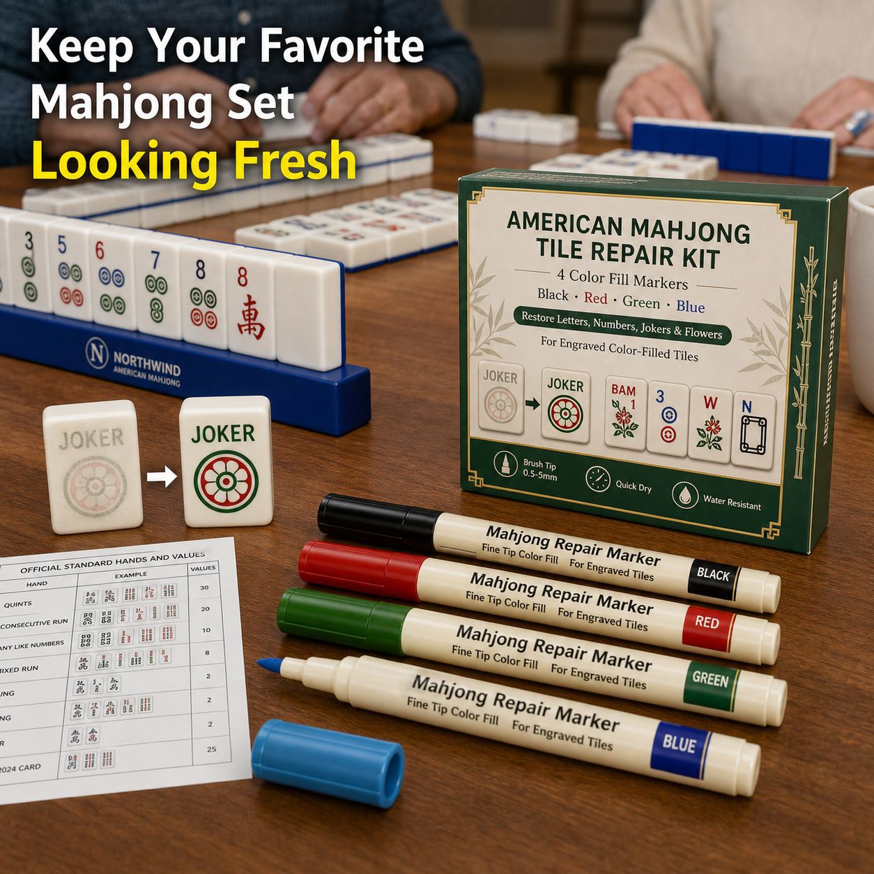 Cross-border exclusive supply of American-style mahjong tile color repair pen set, engraving mahjong renovation tool, quick-drying waterproof graffiti
