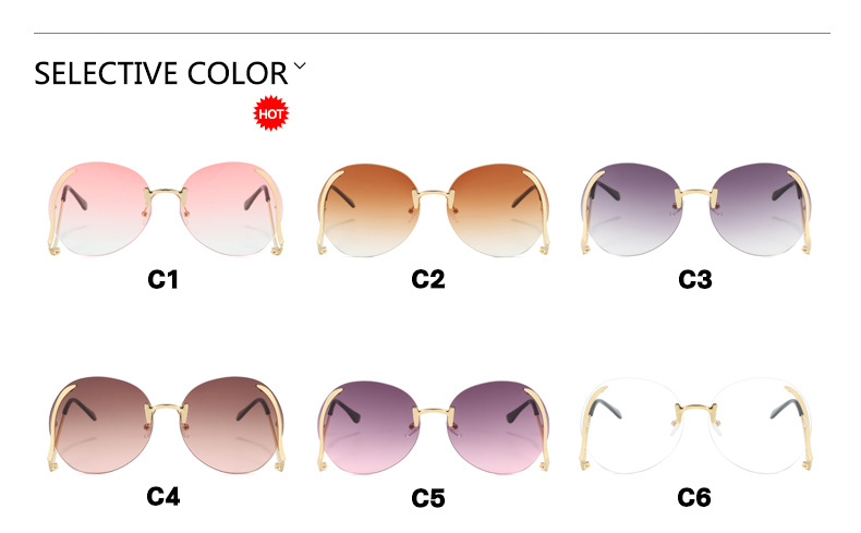 45g Weight Frameless Glasses Structure Sunglasses Classification PC, UV400 Protection Lens Material Round Frame Glasses Style Travel, Fashion Wear, Sun protection Occasion Solid Color Pattern All Seasons Season Women's Gender Personality, Exaggerated, Street Style Personality Exaggerated Street Solid Color PC UV400 Protection Round Frame Frameless Women's Sunglasses 4