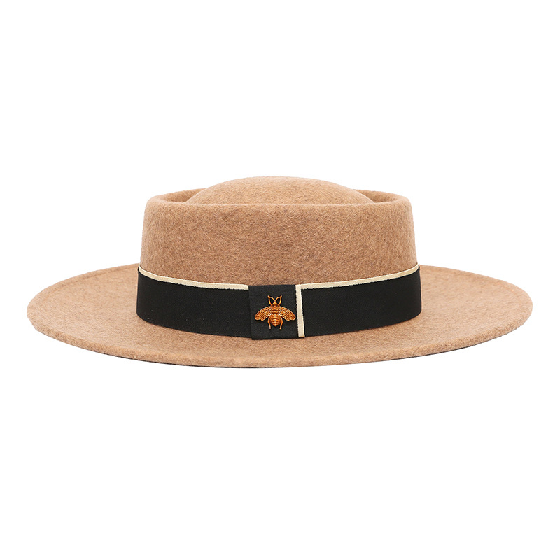 Sombrero de otoño e invierno lana pura cóncavo-cúpula convexa 8cm ala ancha sombrero de lana sombrero de fieltro de moda británica europea y americana al por mayor