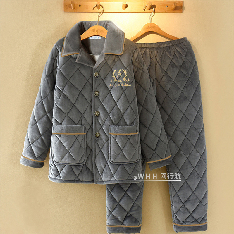 남성 잠옷 가을, 겨울 겨울 산호 벨벳 두꺼운 플러스 벨벳 플란넬 퀼트 가정 의류 남성 겨울 코튼 자켓