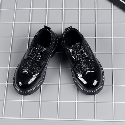Children's glossy leather shoes, baby hosting performance, lace-up children's shoes, boys and girls fashionable PU single leather shoes, drop shipping