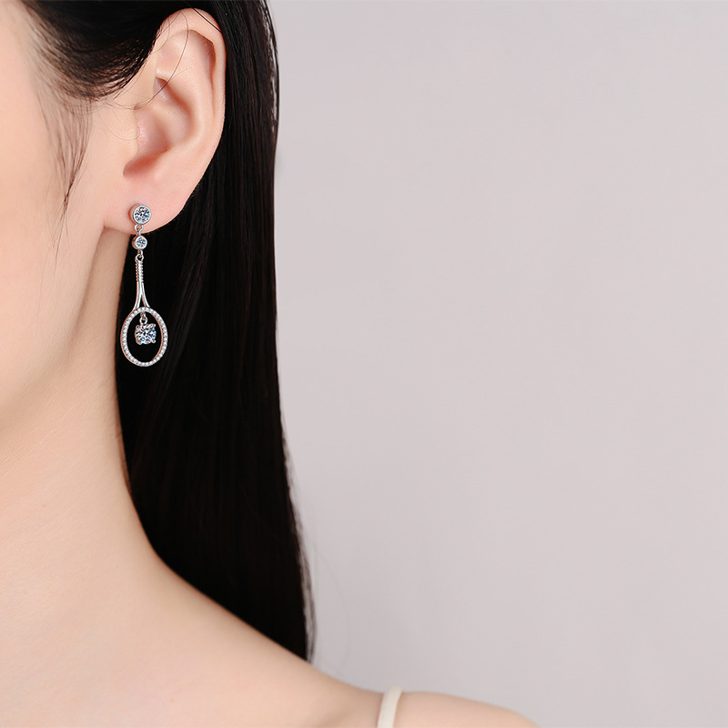 Pendientes de aro con borlas de moissanite color d plata_voghion.com