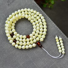 天然白蜜蜡108佛珠多圈手串男女款手串白云红情侣项链手串念手珠