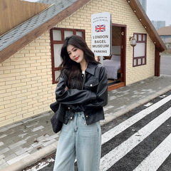 2025秋装新款胖mm大码女美式复古甜辣妹pu皮机车外套皮夹克