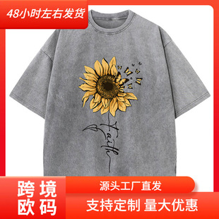 Sunflower And Butterfly Cotton Washed T-Shirt Women Prints T
