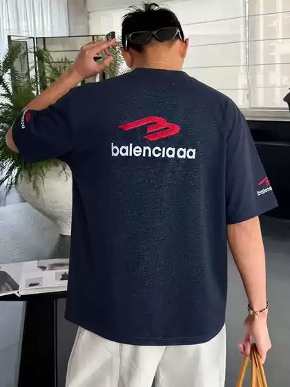 Paris Short sleeved Men's T-shirt 3M Embroidered Front and Rear Large Logo Letter B Home Loose Couple Trendy Brand Pure Cotton T-shirt