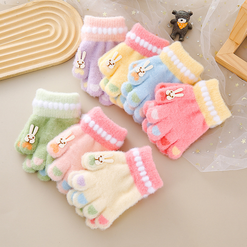 Children's Gloves Autumn and Winter Velvet Thickeneded Mittens Rabbit Baby Split-Finger Cute Knitted Gloves for Boys and Girls Manufacturer