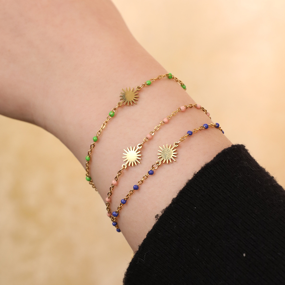 5g Weight Bracelets Classification 1 Piece Quantity Holiday, Daily Occasion Stainless Steel Material Sun Pattern Women's Gender Enamel, Plating Design Simple Style Style Simple Style Sun Stainless Steel Enamel Plating Bracelets 1 Piece 15