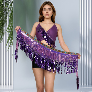 European and American Belly Dance Waist Chain Hip Scarf Beginners Sequined Tassel Oriental Dance Waist Scarf Indian Dance Nightclub Performance Set