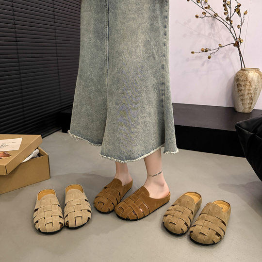 Woven Baotou Women's 2025 Spring and Summer New Fashion Soft Bottom Lazy One-Pedal Bucken Lazy Sandals