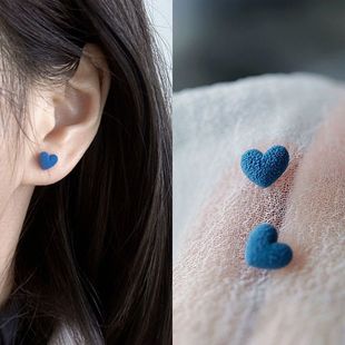 Beautiful ~ Autumn and Winter Earrings Advanced Retro Love Niche Frosted Peacock Blue Klein Blue Ceramic Earrings