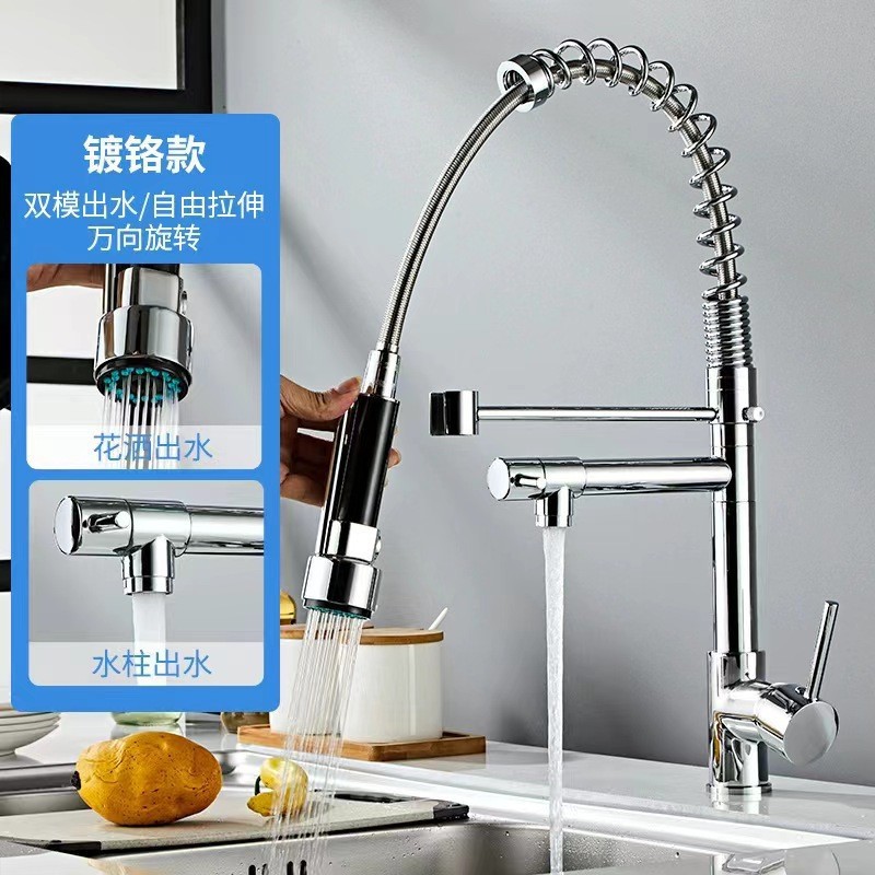 Grifo extensible de cocina de acero inoxidable, agua fría y caliente, diseño retráctil con resorte, resistente a salpicaduras