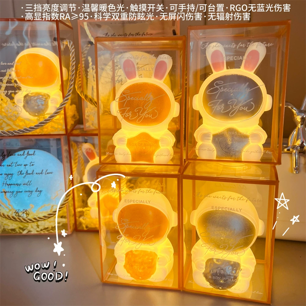 Astronaut night light, space rabbit design, portable warm LED lamp (gift box options)