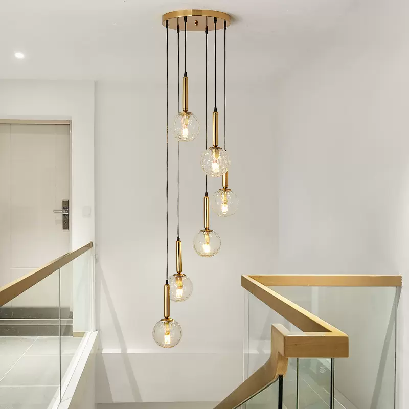 楼梯长吊灯北欧玻璃客厅灯后现代别墅复式楼螺旋吊灯简约餐厅灯具