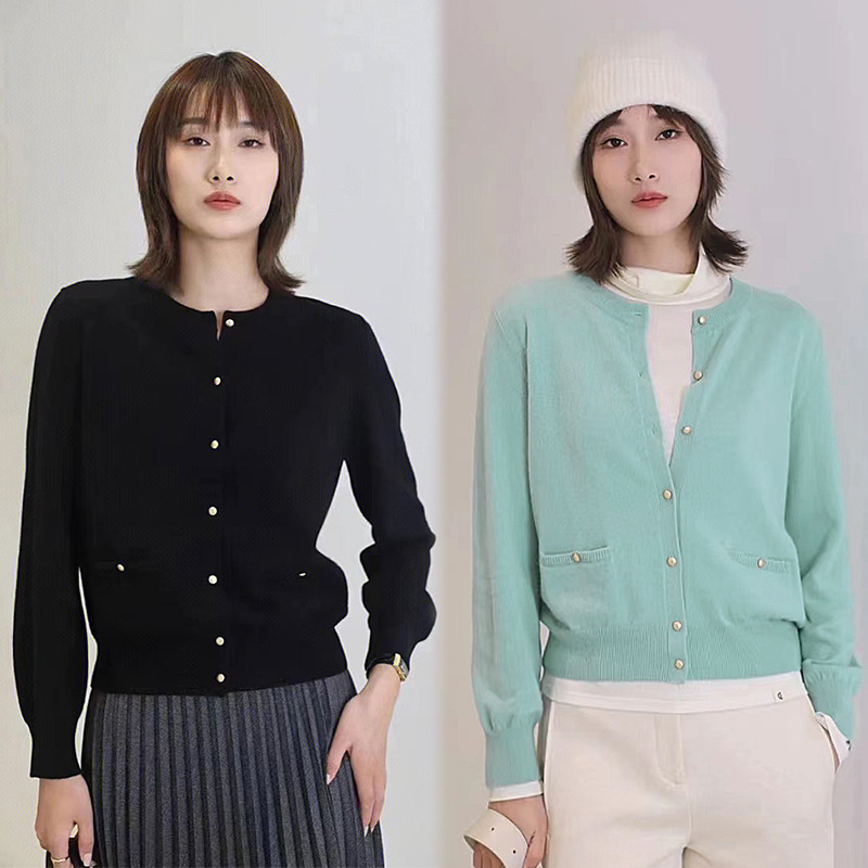 Special Offer 2026 Spring Wool Commuter Solid Color Round Neck Simple Patch Pocket Button-Decorated Knit Cardigan Outerwear