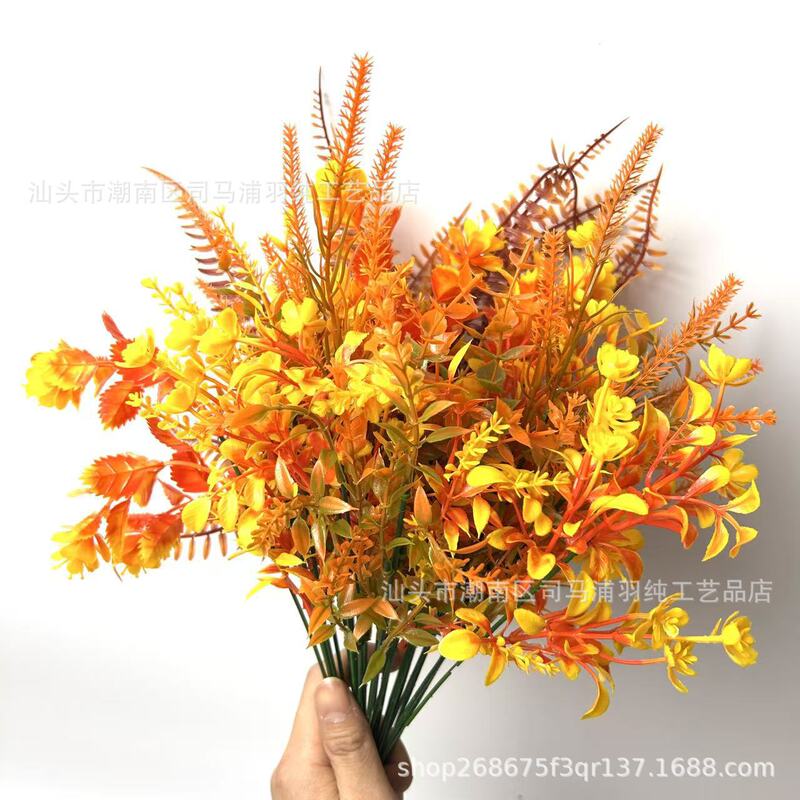 Cross-Border New Autumn Artificial Plants, Single-Stem Eucalyptus Plastic Flowers, Autumn-Colored Home Decoration Wholesale Cross-Border New Autumn Artificial Plants, Single-Stem Eucalyptus Plastic Flowers, Autumn-Colored Home Decoration Wholesale