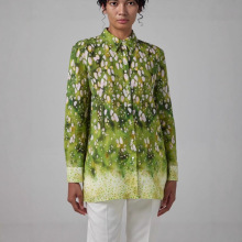 亚马逊新款时尚定位印花女装衬衫时尚渐变色宽松长袖扎染印花女衫