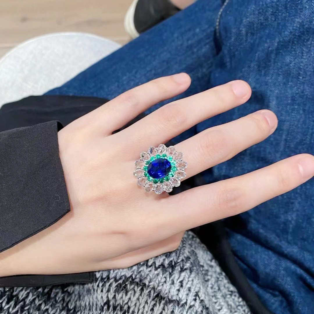 Modern Style Flower Copper Open Ring Plating Artificial Gemstones Copper Rings