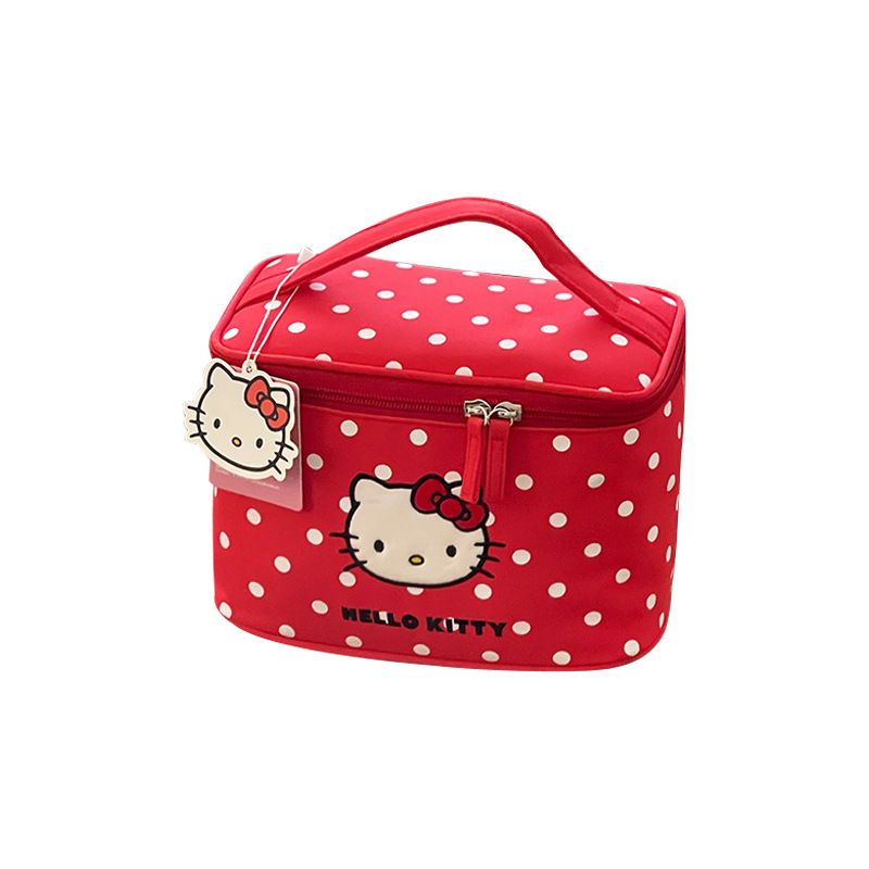 HelloKitty puntos bolsas de maquillaje para mujeres 2025 nuevo tipo portátil de gran capacidad para salir bolsas de almacenamiento de lavado