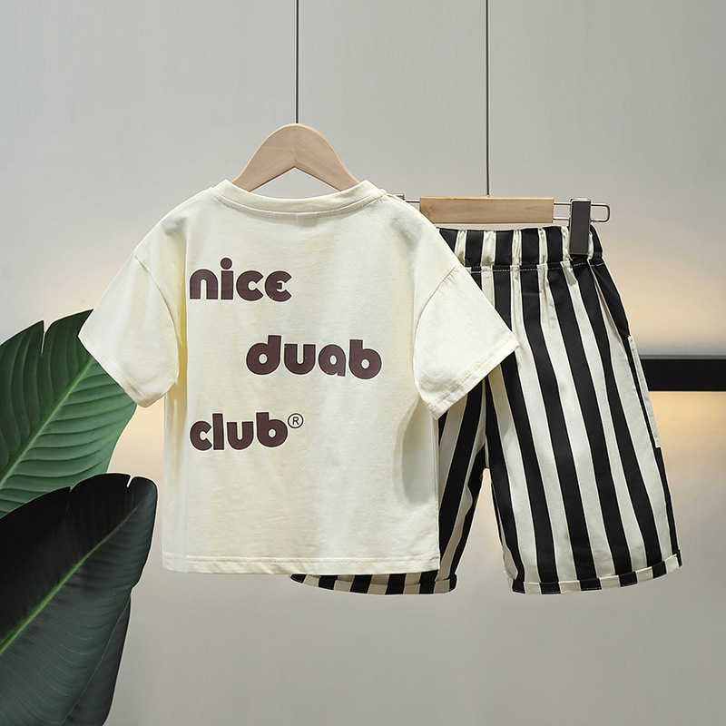5227 Traje de ropa de moda Han Fan para niños Verano 2024 Nuevo estilo estilo occidental Ropa de bebé para niños de dos piezas
