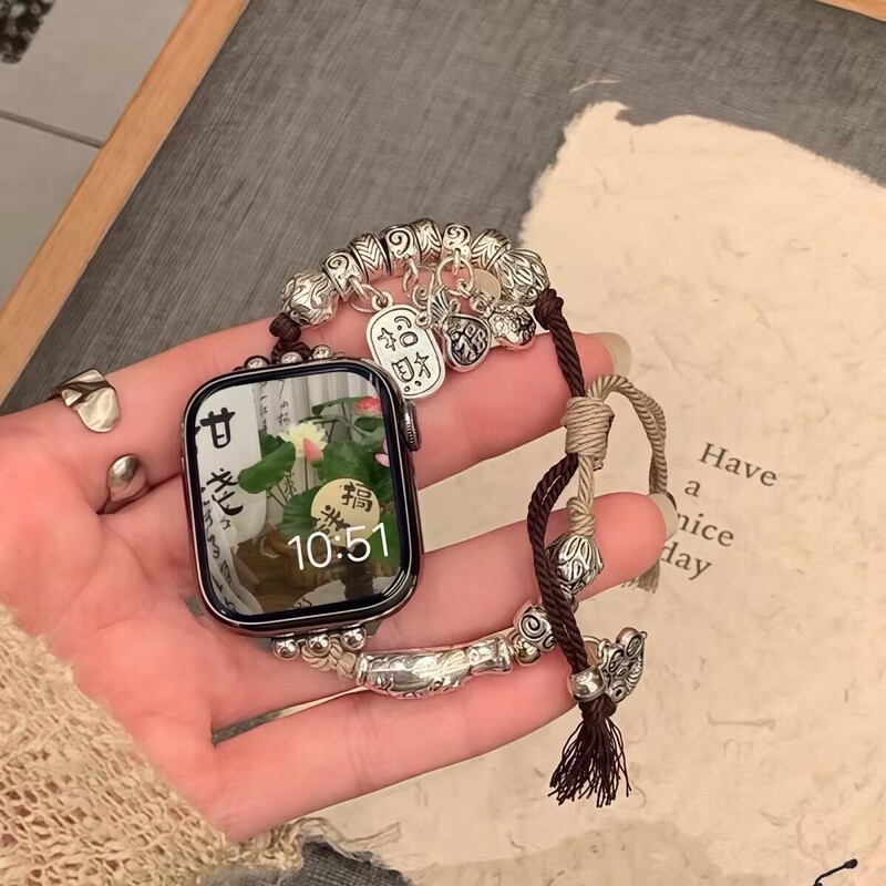 Suitable for Watch Strap S9 Summer Applewatch S10 Woven Apple Watch S8 Classy Beaded Niche National Style