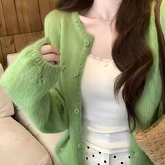 黄色镂空针织开衫女装2025年春季设计感掐腰修身辣妹修身显瘦上衣
