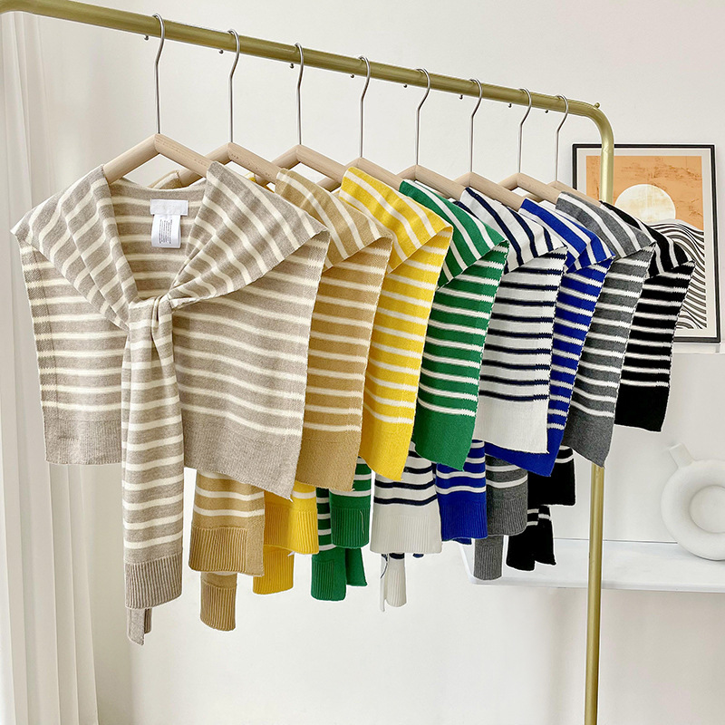 Primavera y otoño coreano lana a rayas cuello falso lana lana tela de tejer decoración exterior nudos sala de aire acondicionado tela mujer