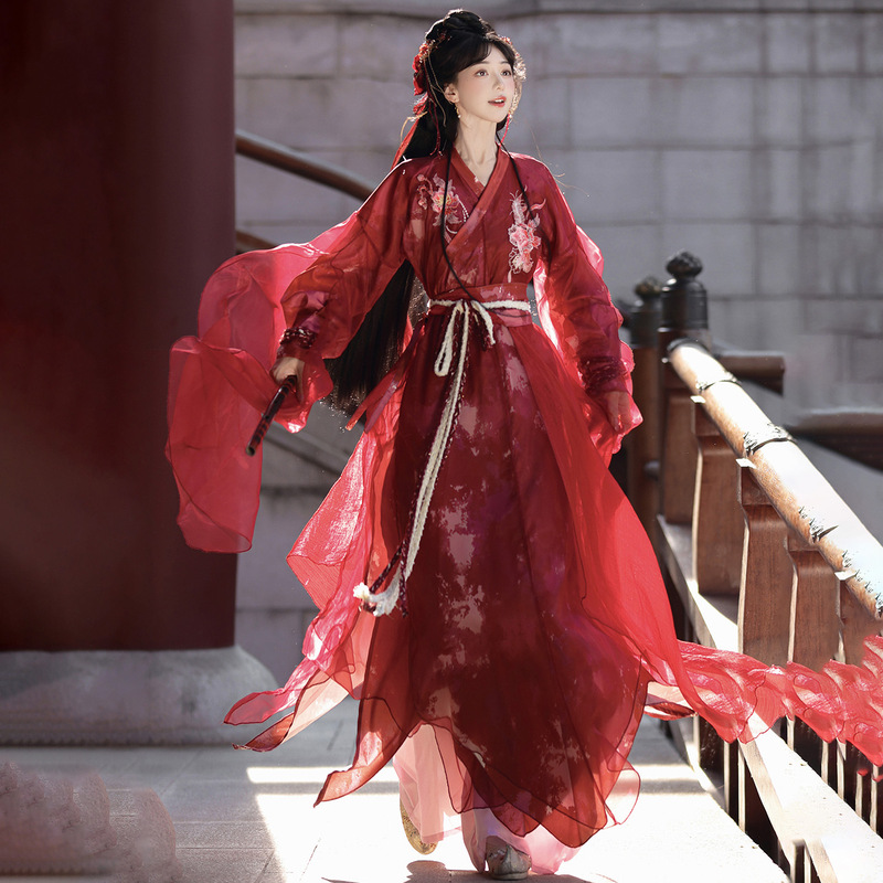 Traditional Chinese Elements Improved Hanfu with Cross-Collar Design, Female Ancient Costume, Student Outfit, Couple's Ancient Style Class Uniform, Martial Arts Chinese Style, Classical