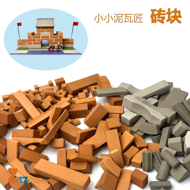 Children's Masons Building Houses with Wall Toys Small Cabin Model Assembled Handmade diy Architect Cement Bricks