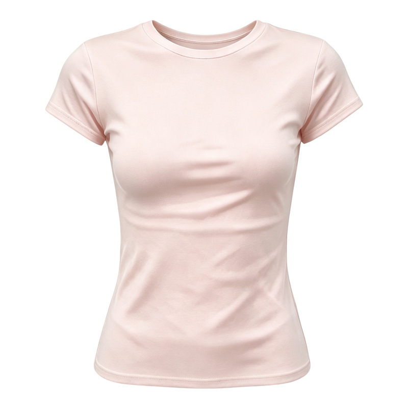Cross-border round-neck, regular-shoulder, short-sleeved women's T-shirt, summer 2026, slim-fit, solid color, versatile basic top Cross-border round-neck, regular-shoulder, short-sleeved women's T-shirt, summer 2026, slim-fit, solid color, versatile basic top