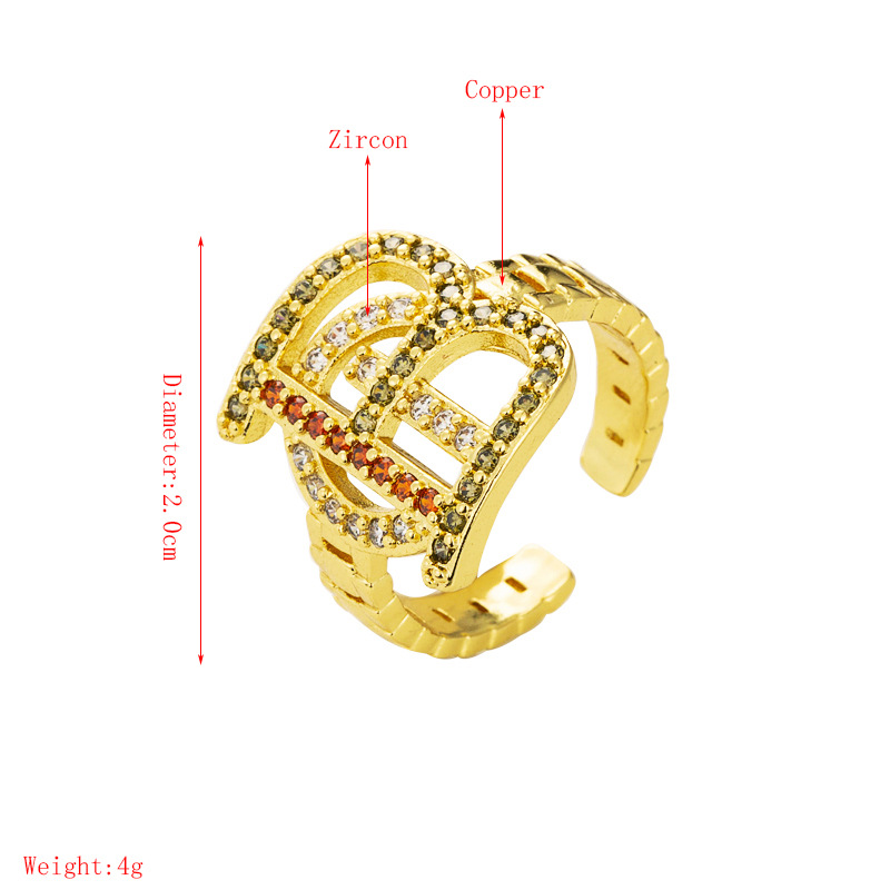 Mode Kupfer Vergoldet Mikro-intarsien Zirkon Geometrischen Buchstaben Ring Großhandel Schmuck display picture 1