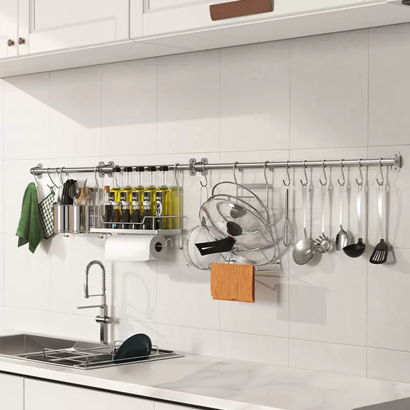 不锈钢厨房置物架筷勺架壁挂调味收纳架挂钩挂件锅盖架挂架储物