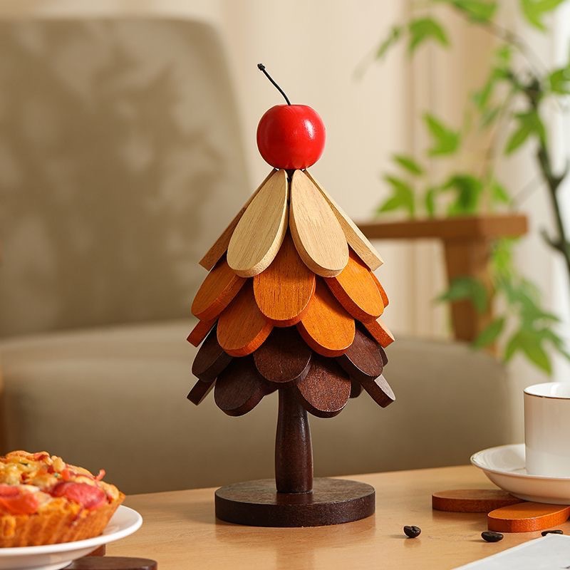 Alta sensación de árbol de Navidad almohadilla de aislamiento térmico decoración de mesa de un árbol de madera sólida anti-corrosión plegable almohadilla de tazas almohadilla de platos mayorista