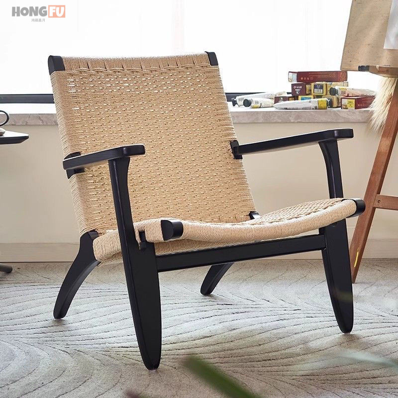 Sillas de madera sólida de cuerda trenzada sillas de balcón nórdicas sillas de ocio estilo japonés sillas de silla de casa pequeña silla de respaldo perezosa