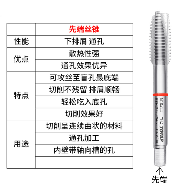 YG cobalt-containing spiral tip machine wire tapping stainless steel special tap tapping artifact stainless steel special m3-m16