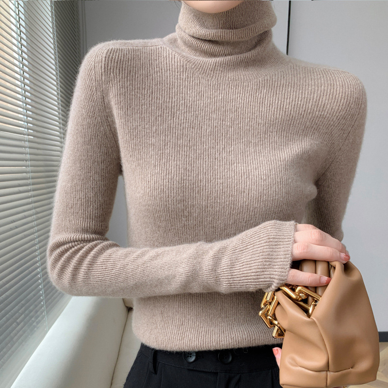 Fall/Winter 202 New High Collar Cashmere Sweater Women's Pile Collar Cashmere Slim-fit Sweater Knitted Base Shirt Women