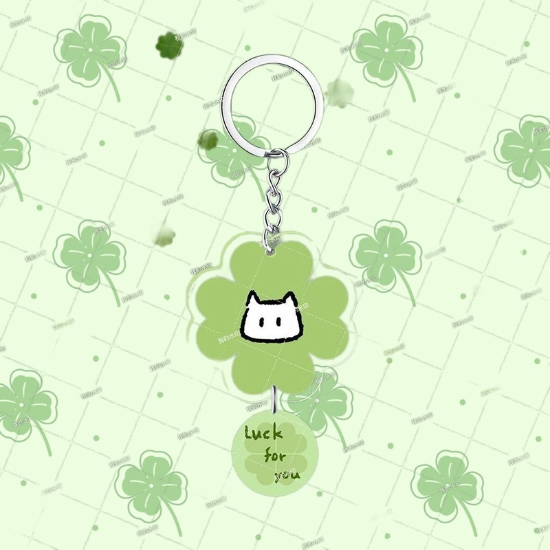 Four-Leaf Clover Lucky Charm Keychain Creative Pendant Peripheral Acrylic DIY Pendant Student Bag Text Gift