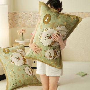 AB version of cotton pillowcase a pair of cute cartoon sweat absorbent breathable cotton gauze cotton pillowcase pillow cover