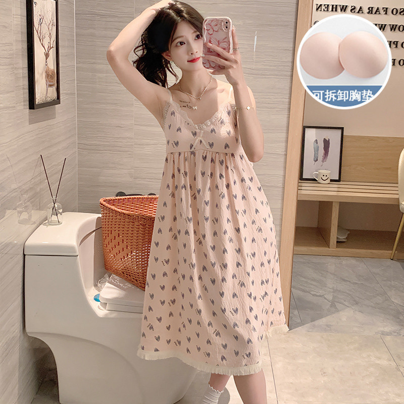 Pijamas de verano de niña cabina larga falda cojín de pecho camiseta ropa casera nubes de algodón dulce ropa casera