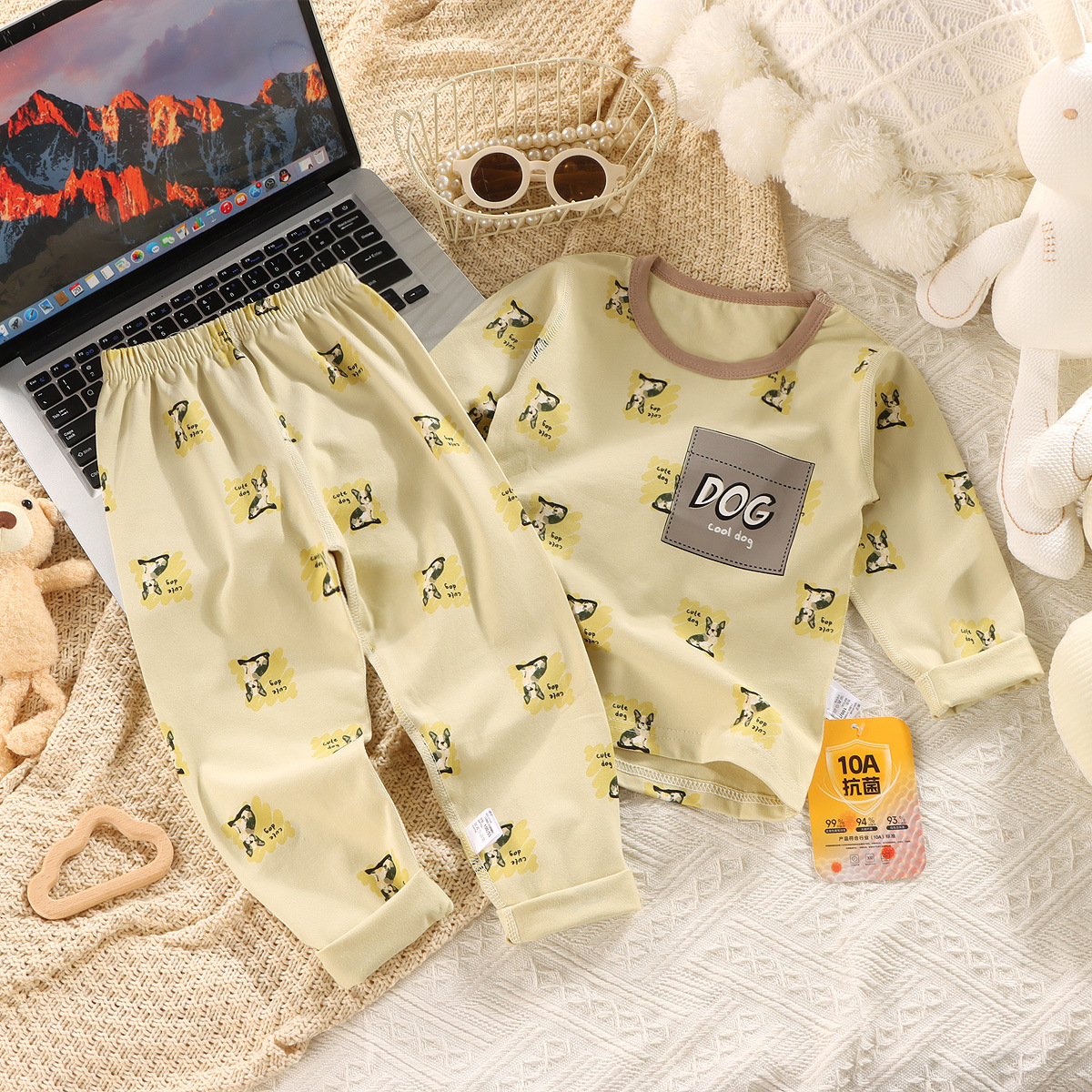 Ropa interior de algodón de primavera y otoño pijamas de cuello redondo para niños, ropa a domicilio de manga larga de dibujos animados para niños, ropa de otoño para hombres, traje de pantalones largos