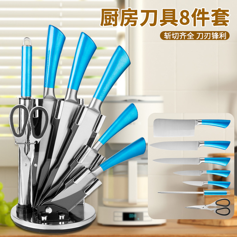 Punto de fábrica Acero inoxidable Cuchillo de mango hueco Cuchillo de herradura Juego de 8 piezas Asiento giratorio de acrílico Juego de 8 piezas Cuchillo