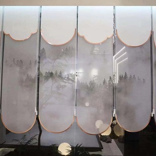 新中式现代梦景帘卷帘窗帘客厅餐厅茶室屏风帘隔断帘挂式智能电动-阿里巴巴
