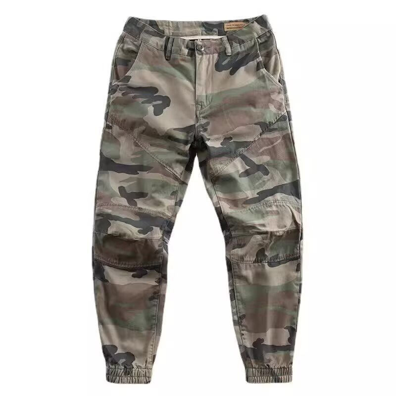 American Retro Trendy Brand Washed Workwear Jogger Pants Slim Fit Plus Size Cuffed Casual Long Pants Camouflage Pants Men's Trendy