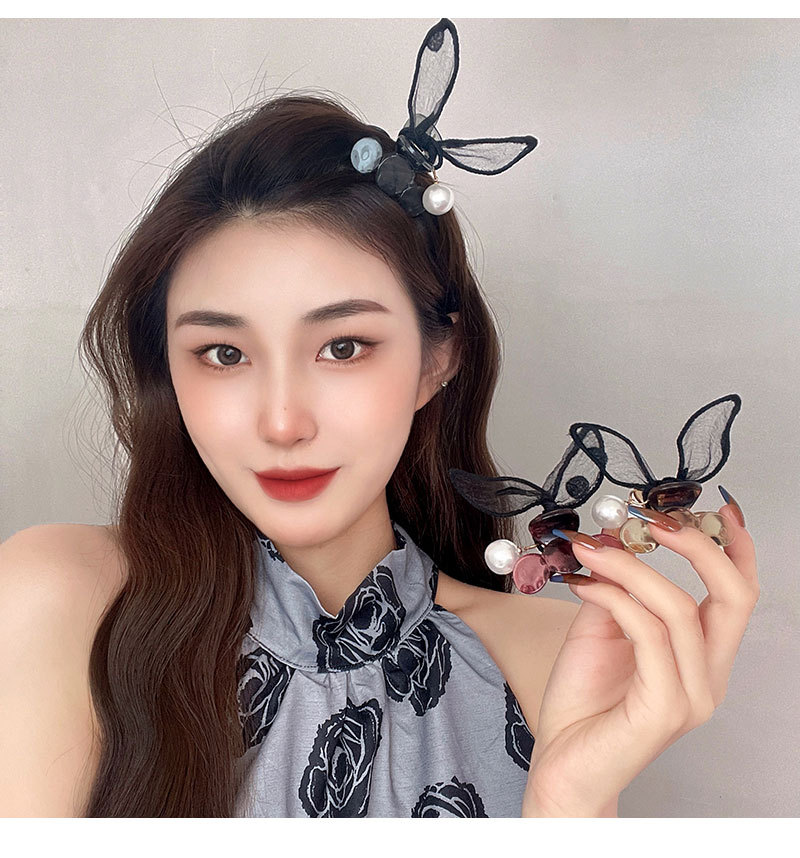 Fashion Lace Bow Small Clip Inlay Pearl Polka Dot Big Rabbit Ears Hairpin Headdress display picture 1