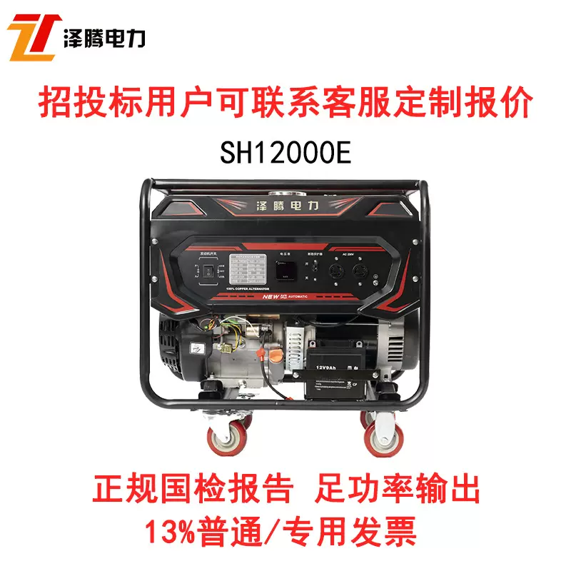 泽腾电力9千瓦汽油发电机220V足功率 单缸电启动 应急抢险可定制