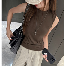 小圆领纯棉无袖上衣士女打底内搭吊带小背心外穿显瘦修身新款夏季