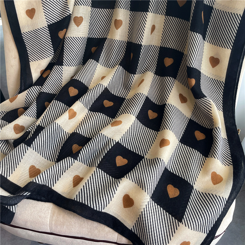 180g Weight Scarf Classification Street Occasion cotton and linen Material Lattice, Heart Shape Pattern Spring, Autumn Season Women's Gender IG Style Style Women's Ig Style Lattice Heart Shape Cotton And Linen Scarf 11