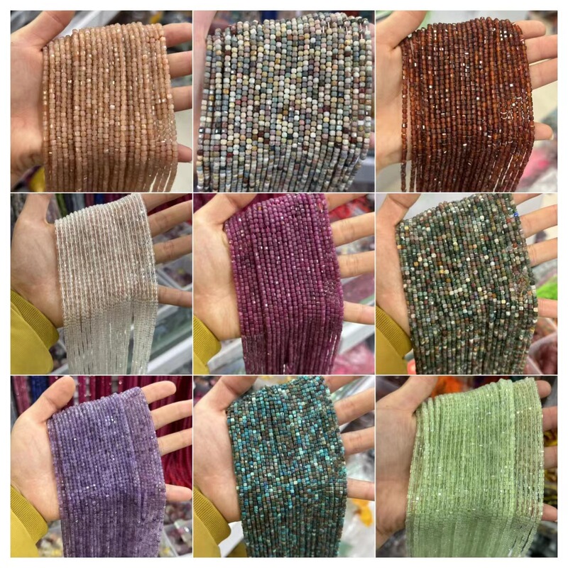 Natural Stone Small Sugar Cube 3mm Faceted Square Beads Loose Beads Small Square Beads Bracelet Jewelry Accessories